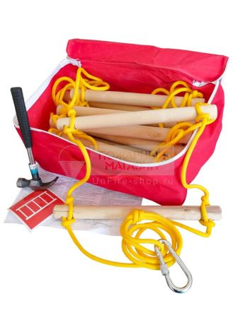 Лестница веревочная спасательная ЛВС (15 м) в сборе с сумкой и карабином