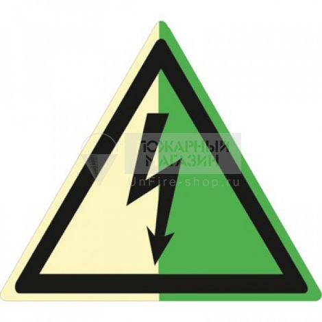 Знак ФЭС W08 Опасность поражения электрическим током (фотолюминесцентный, пленка 200x200 мм)