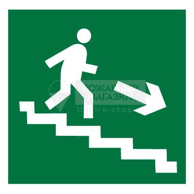 Знак Е13 - Направление к эвакуационному выходу по лестнице вниз (самокл. пленка ПВХ, 200х200 мм)