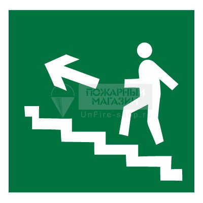 Знак Е16 - Направление к эвакуационному выходу по лестнице вверх (самокл. пленка ПВХ, 200х200 мм)